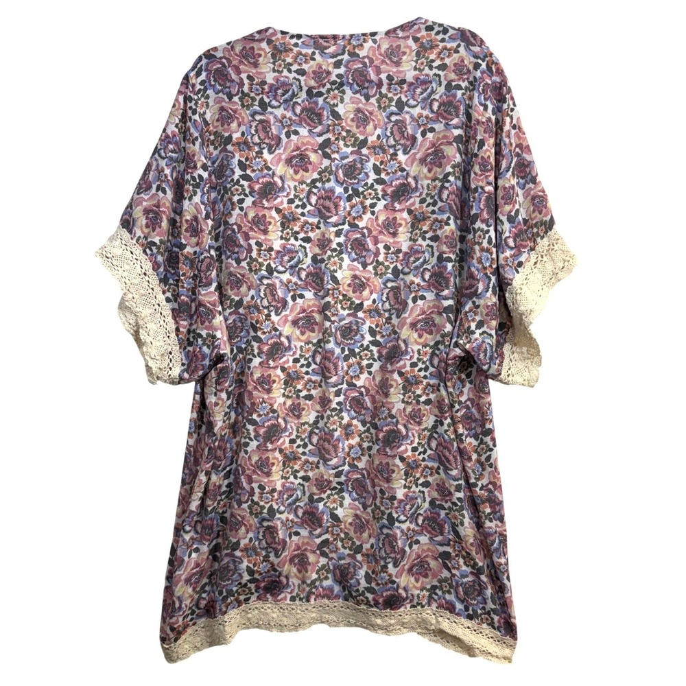 Indigo Rose XL Floral Kimono Cardigan Lace Trim Boho Fest Hippie Cottage Spring - Picture 4 of 7